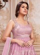 Onion Pink Embroidered Palazzo Set In Chiffon